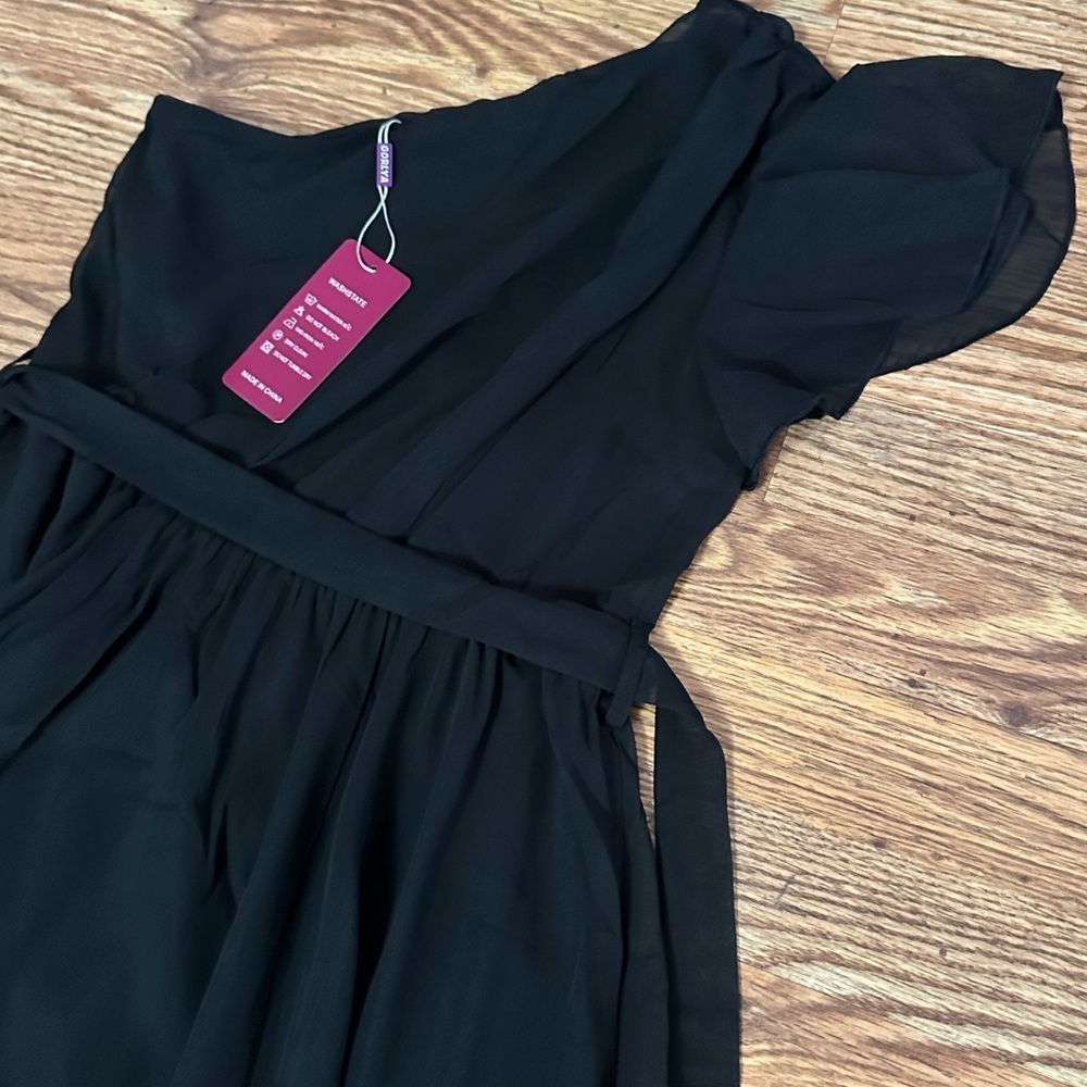 NWT GORLYA Girls One Shoulder Hi-Lo Hem Party Dress Size 14T BLACK - Picture 4 of 12